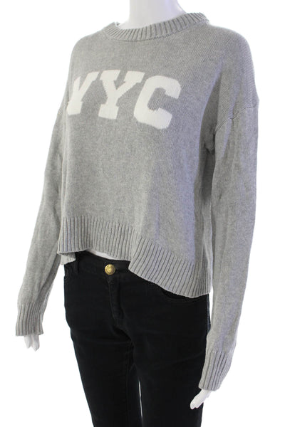 Z Supply Womens Cotton Crew Neck NYC Graphic Knit Cropped Sweater Gray Size XS