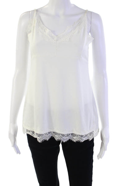 Set Womens Spaghetti Strap V-Neck Lace Trim Camisole Top Solid White Size 10