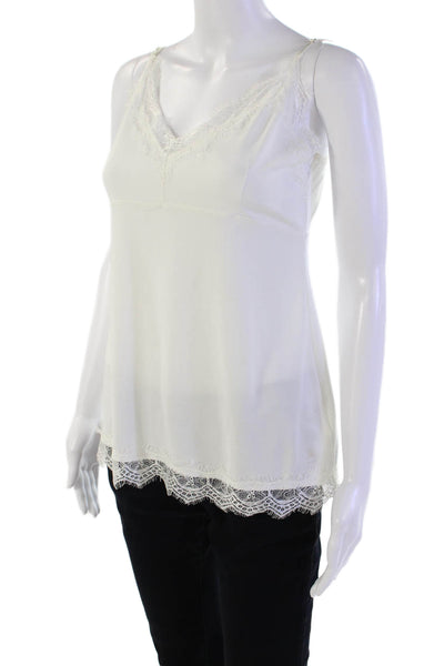 Set Womens Spaghetti Strap V-Neck Lace Trim Camisole Top Solid White Size 10