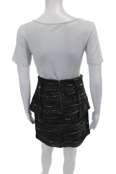 Hunter Bell Womens Lined Tweed Layered Zip Up Mini Skirt Black Size 2