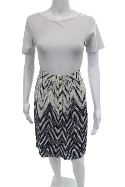 Tibi Womens Silk Abstract Print Button Up Knee Length Skirt Navy Size 2