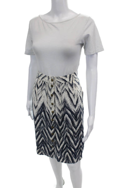 Tibi Womens Silk Abstract Print Button Up Knee Length Skirt Navy Size 2