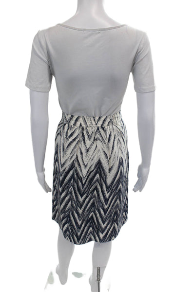 Tibi Womens Silk Abstract Print Button Up Knee Length Skirt Navy Size 2