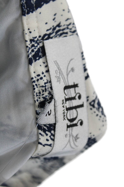 Tibi Womens Silk Abstract Print Button Up Knee Length Skirt Navy Size 2