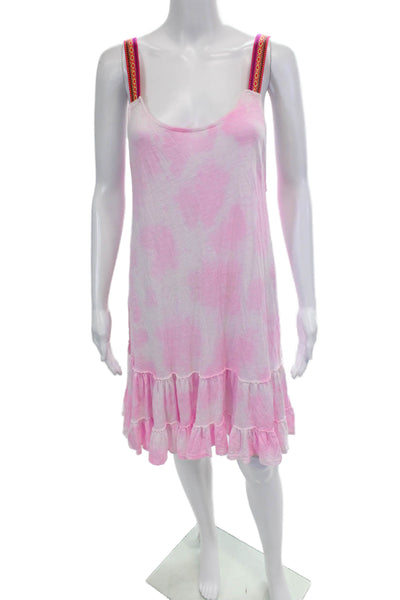 Pitusa Womens Cotton Tie Dye Print Ruffle Hem A-Line Tank Dress Pink Size S