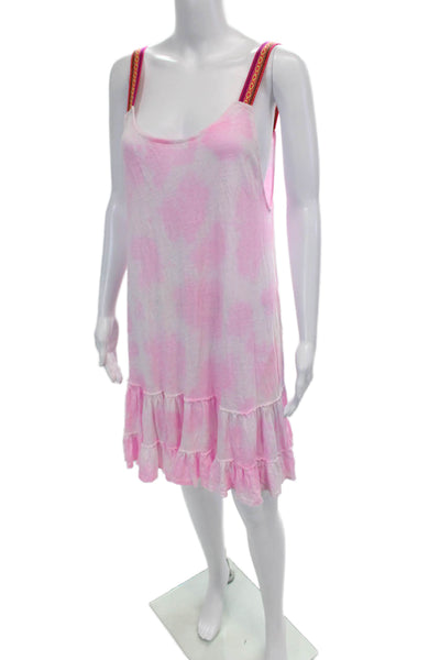 Pitusa Womens Cotton Tie Dye Print Ruffle Hem A-Line Tank Dress Pink Size S