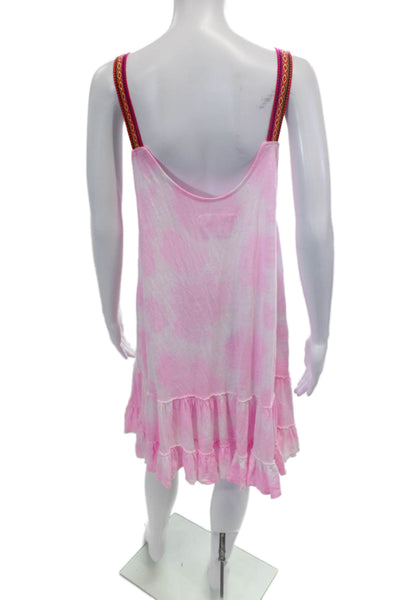 Pitusa Womens Cotton Tie Dye Print Ruffle Hem A-Line Tank Dress Pink Size S