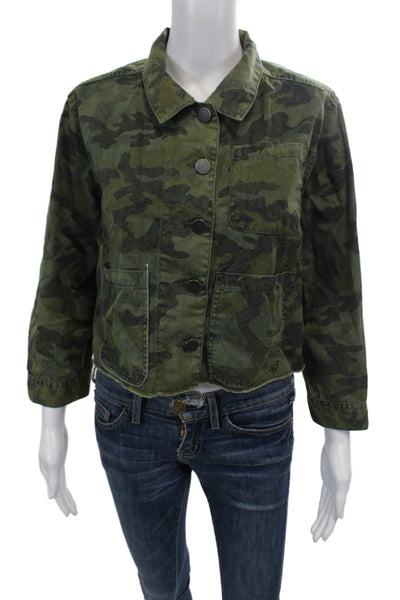 DL1961 Womens Camouflage Print Fringe Hem Buttoned Casual Jacket Green Size XS