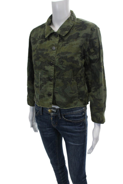 DL1961 Womens Camouflage Print Fringe Hem Buttoned Casual Jacket Green Size XS