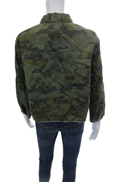 DL1961 Womens Camouflage Print Fringe Hem Buttoned Casual Jacket Green Size XS