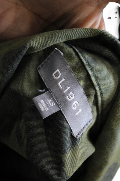 DL1961 Womens Camouflage Print Fringe Hem Buttoned Casual Jacket Green Size XS