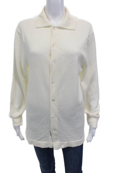 Suit Supply Womens Wool Collared Buttoned Long Sleeve Cardigan White Size L
