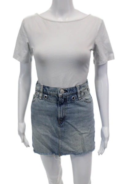 Hudson Womens Cotton Grommet Detail Distressed Denim Mini Skirt Blue Size 25