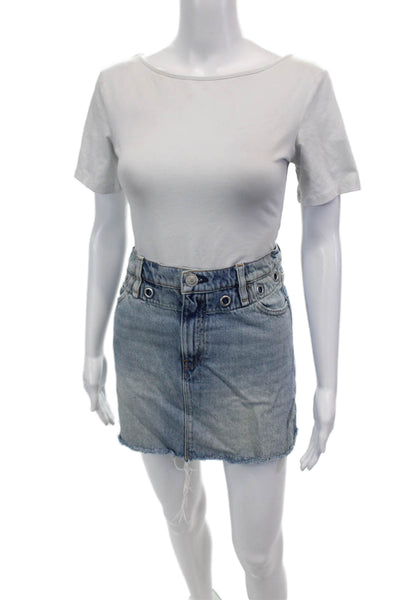 Hudson Womens Cotton Grommet Detail Distressed Denim Mini Skirt Blue Size 25