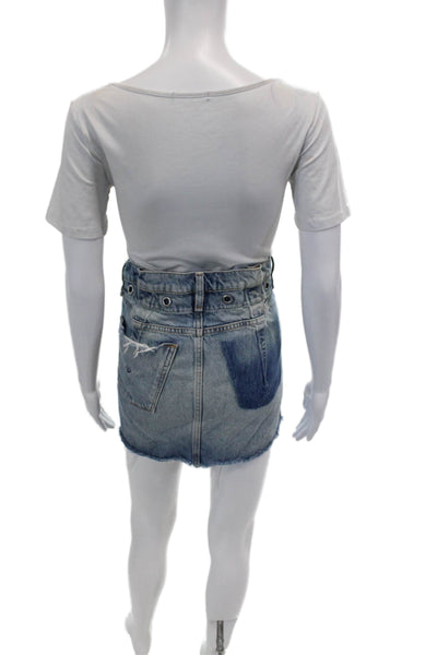 Hudson Womens Cotton Grommet Detail Distressed Denim Mini Skirt Blue Size 25