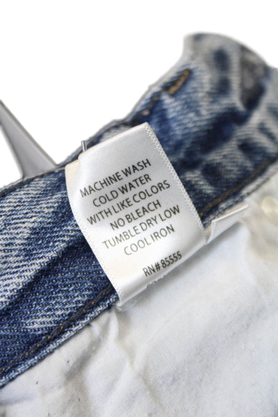 Pistola Womens High Waisted Pleated Distressed Straight Leg Jeans Blue Size 25