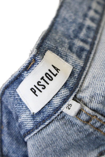 Pistola Womens High Waisted Pleated Distressed Straight Leg Jeans Blue Size 25