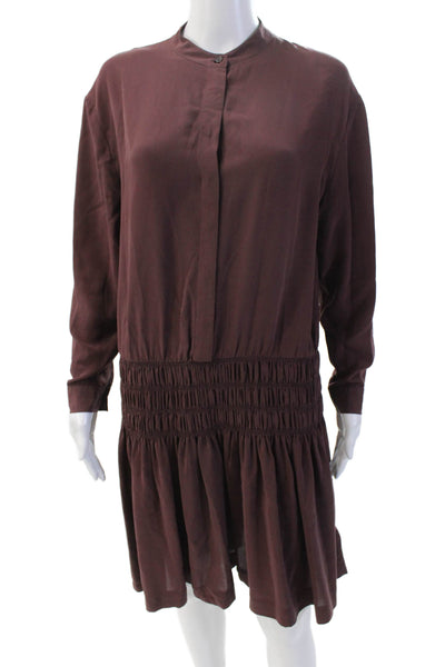 Allsaints Womens Silk Long Sleeves Smocked A Line Briar Dress Purple Size 6