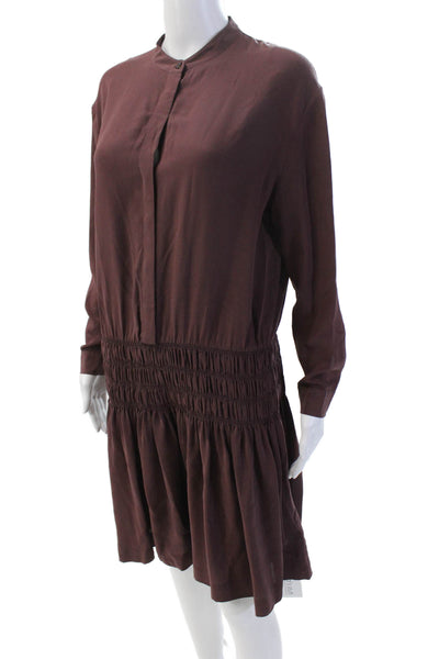 Allsaints Womens Silk Long Sleeves Smocked A Line Briar Dress Purple Size 6