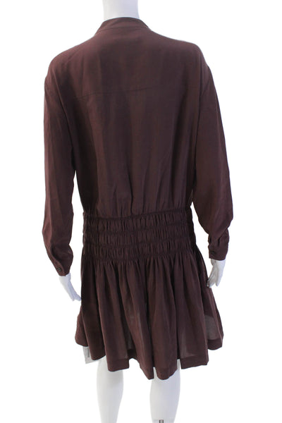 Allsaints Womens Silk Long Sleeves Smocked A Line Briar Dress Purple Size 6