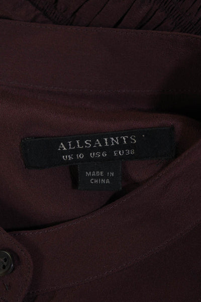 Allsaints Womens Silk Long Sleeves Smocked A Line Briar Dress Purple Size 6