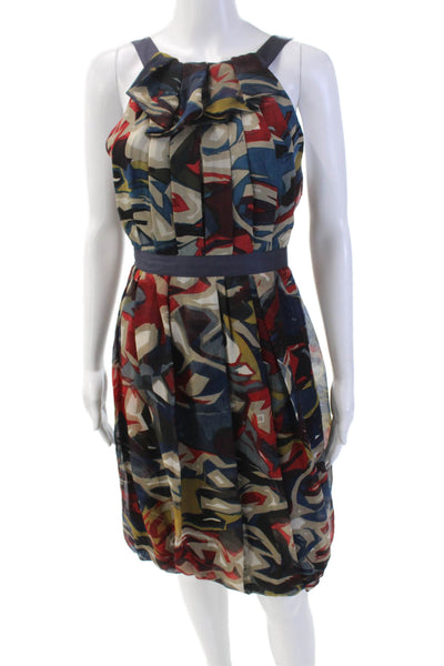 Lela Rose Womens Silk Abstract Print A Line Dress Multi Colored Size 4