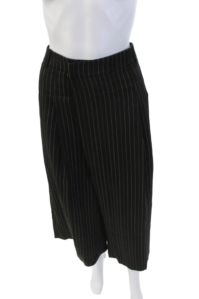 Vince Womens Striped High Rise Wide Leg Dress Pants Black Green Size 6