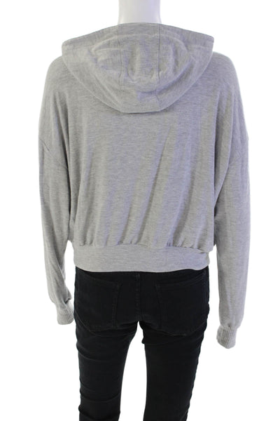 LNA Womens Laced Detail Hooded Long Sleeve Cropped Sweatshirt Gray Size XS