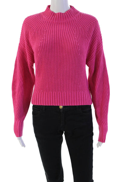 525 Womens Cotton Knitted High Neck Long Sleeve Sweater Solid Pink Size XS