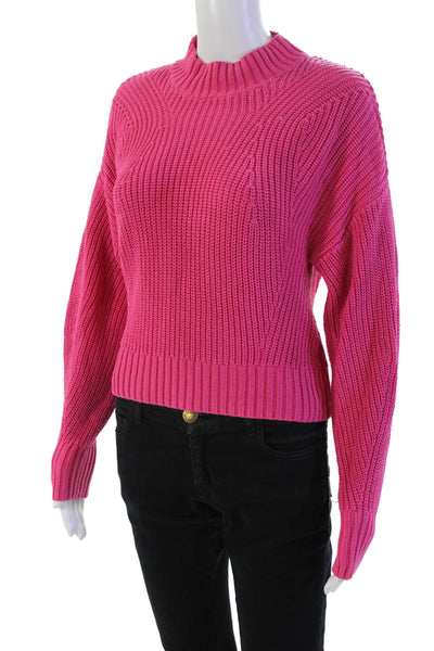 525 Womens Cotton Knitted High Neck Long Sleeve Sweater Solid Pink Size XS