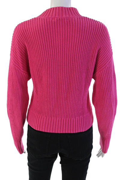 525 Womens Cotton Knitted High Neck Long Sleeve Sweater Solid Pink Size XS