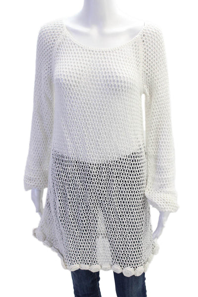 MNG Womens Long Sleeve Open Knit Cover Up Top White Size 6