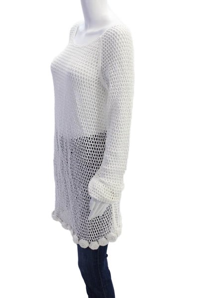 MNG Womens Long Sleeve Open Knit Cover Up Top White Size 6
