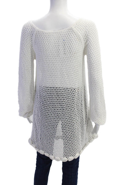 MNG Womens Long Sleeve Open Knit Cover Up Top White Size 6