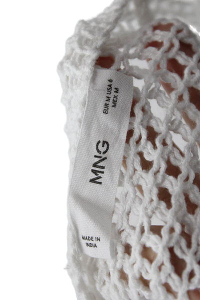 MNG Womens Long Sleeve Open Knit Cover Up Top White Size 6