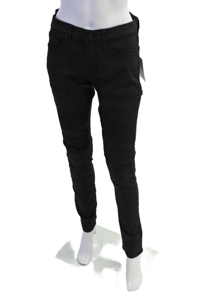 J Brand Acrux Motot Coated Zipper Detail Skinny Jeans Black Size 28