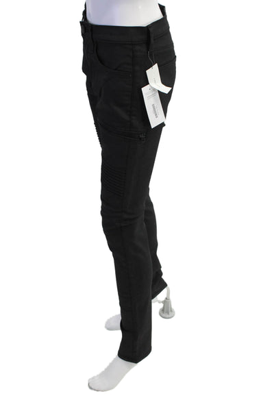 J Brand Acrux Motot Coated Zipper Detail Skinny Jeans Black Size 28