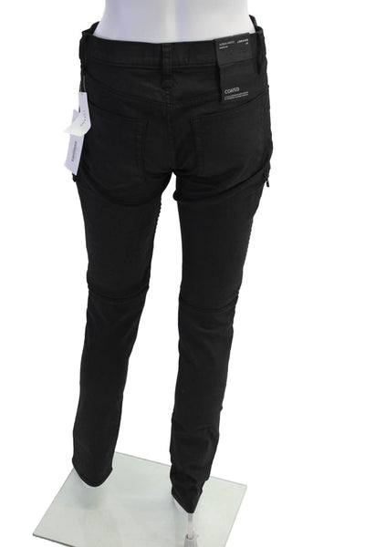 J Brand Acrux Motot Coated Zipper Detail Skinny Jeans Black Size 28