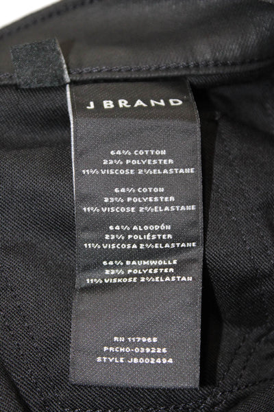 J Brand Acrux Motot Coated Zipper Detail Skinny Jeans Black Size 28