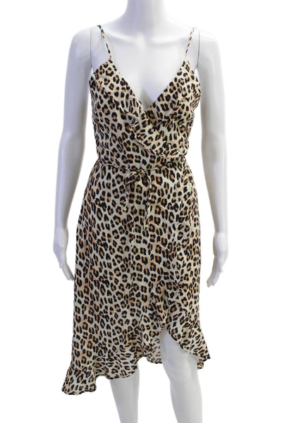 Vix Paula Hermanny Womens Spaghetti Strap Leopard Wrap Dress Beige Size XS