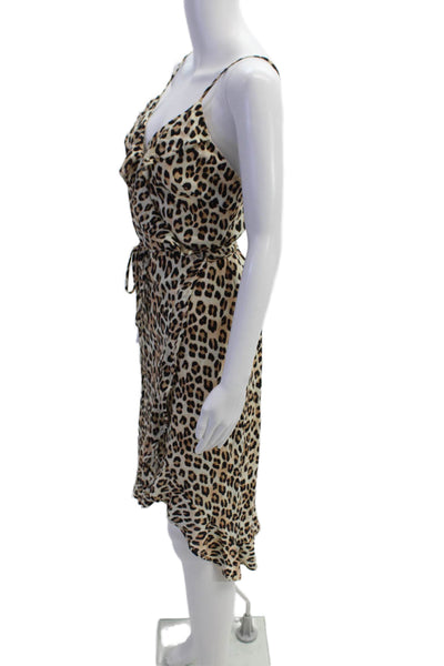 Vix Paula Hermanny Womens Spaghetti Strap Leopard Wrap Dress Beige Size XS
