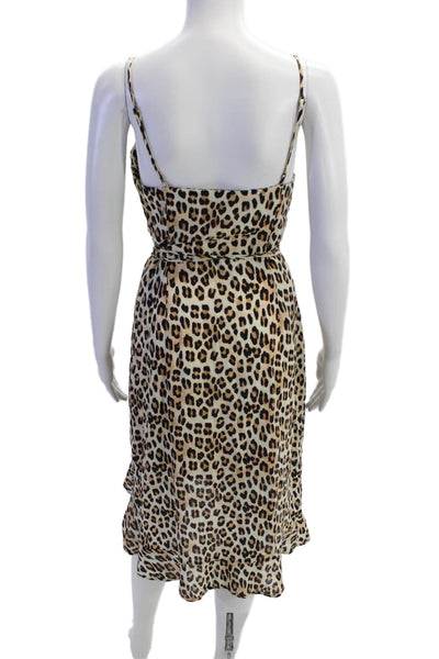 Vix Paula Hermanny Womens Spaghetti Strap Leopard Wrap Dress Beige Size XS