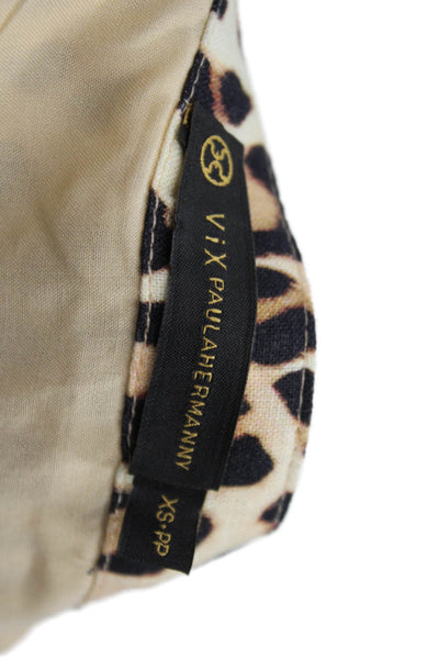 Vix Paula Hermanny Womens Spaghetti Strap Leopard Wrap Dress Beige Size XS