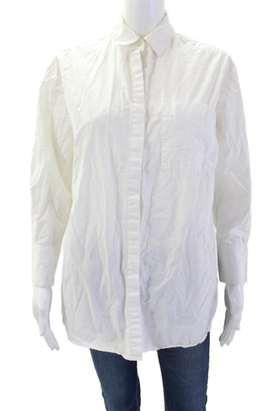 MNG Womens Cotton Collared Long Sleeve Button-Down Shirt White Size 2