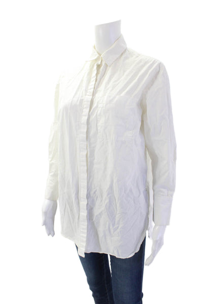 MNG Womens Cotton Collared Long Sleeve Button-Down Shirt White Size 2