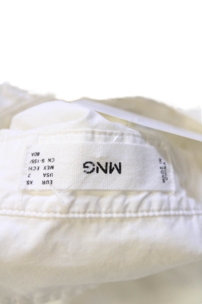 MNG Womens Cotton Collared Long Sleeve Button-Down Shirt White Size 2