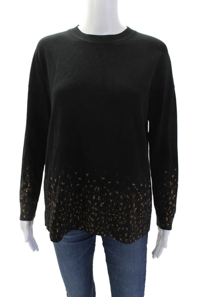 Karen Millen Womens Studded Long Sleeves Round Neck Knit Top Black Size M