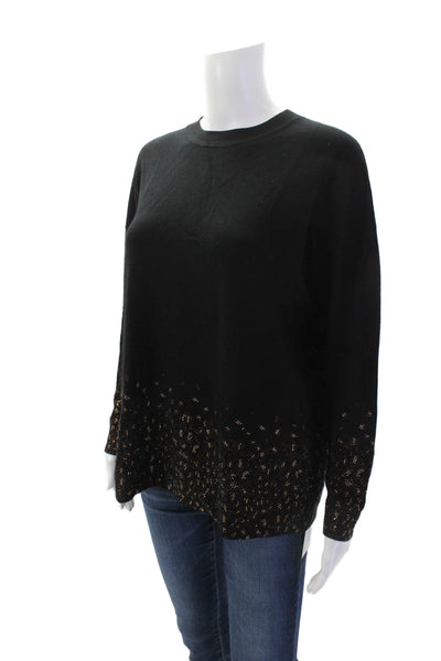 Karen Millen Womens Studded Long Sleeves Round Neck Knit Top Black Size M