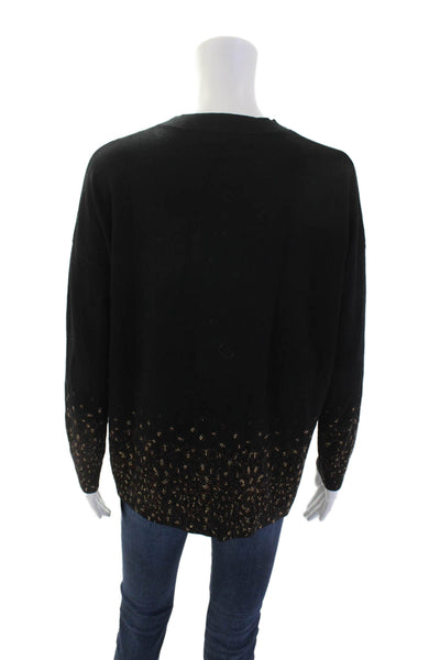 Karen Millen Womens Studded Long Sleeves Round Neck Knit Top Black Size M