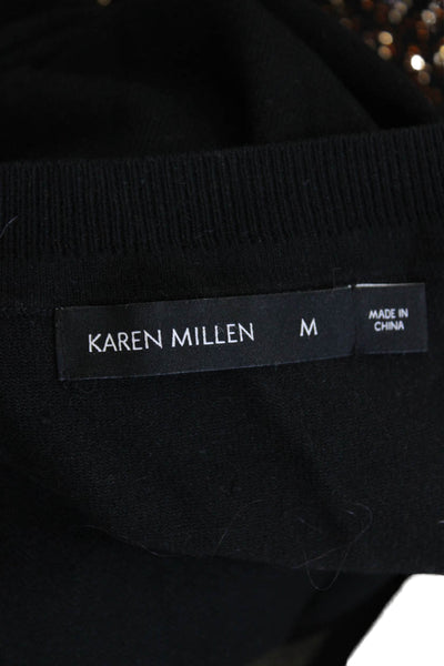 Karen Millen Womens Studded Long Sleeves Round Neck Knit Top Black Size M